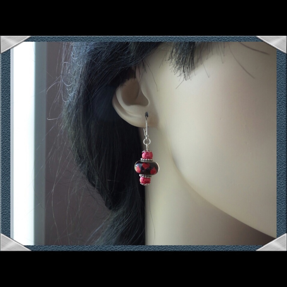 Epoxy Resin Red Heart Lever Back Earrings